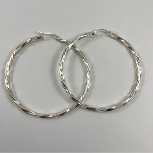 Beautiful Unsigned 925 Sterling Silver Twist Hoop 2”Earrings Statement